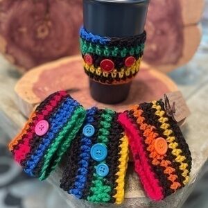 Handmade Crochet Rainbow Can Cup Huggies Set Party 4-pack Reusable Koozies